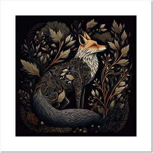 Thoughtful Folksy Fox With Fauna Posters and Art